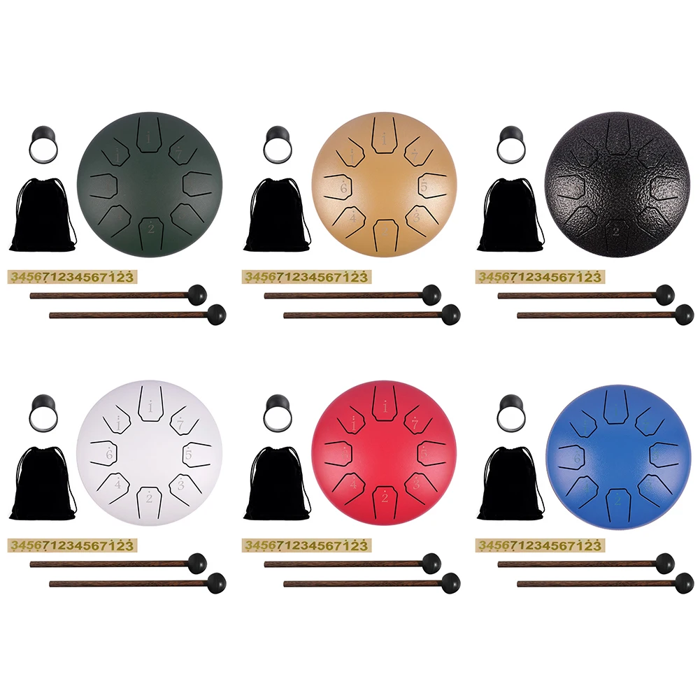 6 Inch 8 Notes Hand Pan Drum with Bag Drumsticks Sound Healing Instruments Rain Drum Instrument for Yoga Meditation Unique Gift
