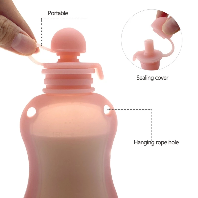 BPA Free Silicone Baby Food Pouch Reusable Refillable Milk Storage Bag Convenient Leak-proof Squeeze Baby Food Pouches Container