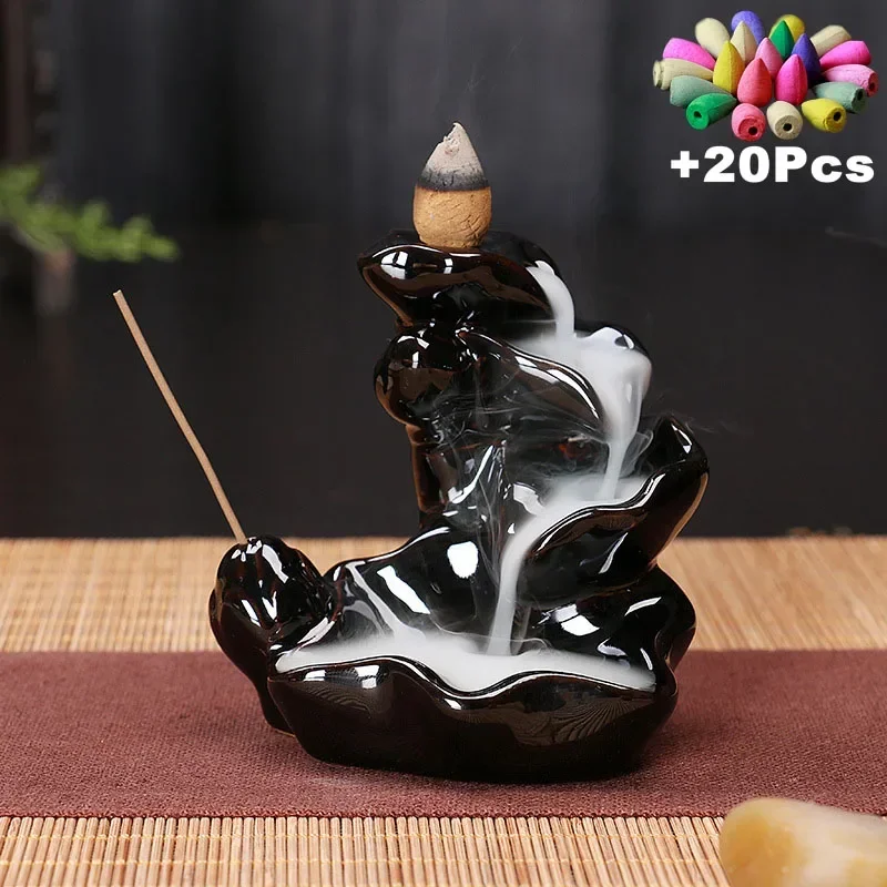 Free 20Pcs Incense cones Creative Home Decor Backflow Stick Incense Burner Ceramic Censer Home Decoration Use In Home Teahouse view 4
