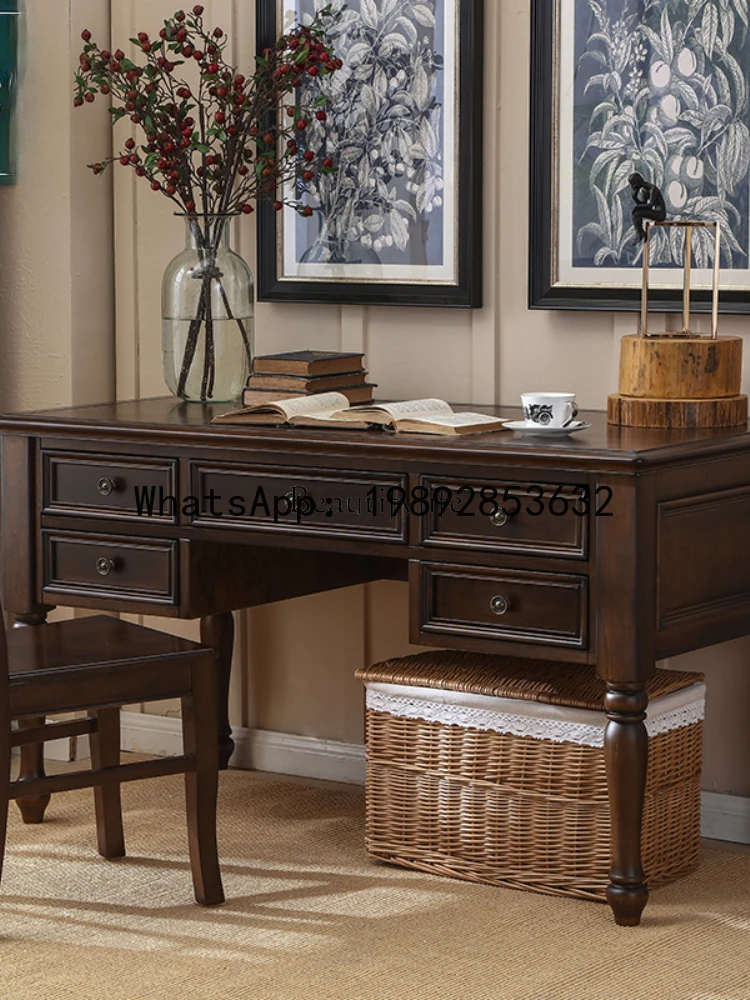 QQ American solid wood desk black walnut mahogany office computer desk