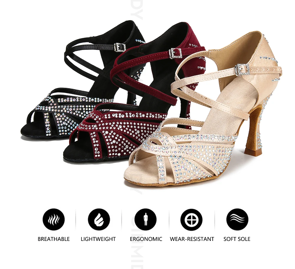 CINMIDY Strass-Latein-Tanzschuhe, Ballsaal-Tanzschuhe, Tango-Chacha-Salsa-Tanzschuhe, Partyschuhe, Weichsohlen-Hochzeitsschuhe – Detail 5