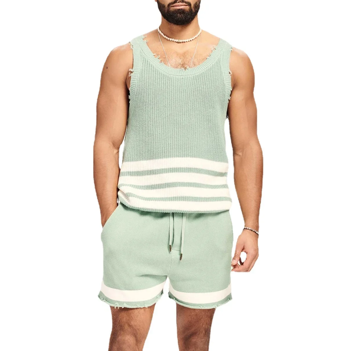 Tops de regata e shorts masculinos de malha 2 peças, streetwear casual, roupas da moda, verão, novo, 2023