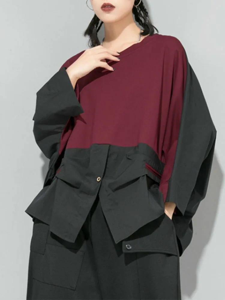 Amax luluE Korean Fashion Autumn Streetwear Ladies Vintage Shirts Womens Casual Patchwork Blouses Loose Tops Oversized Clothes