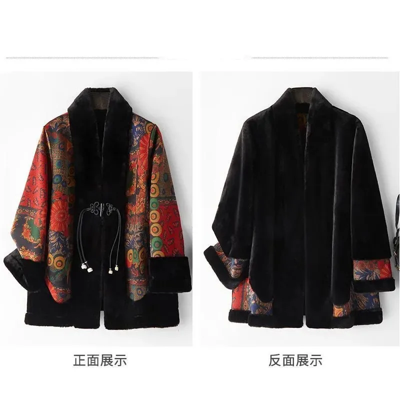 한국 여성 긴팔 인조 모피 재킷 겨울 여성 양면 모피 코트 2025 중년 여성 큰 사이즈 4XL 플러시 아우터