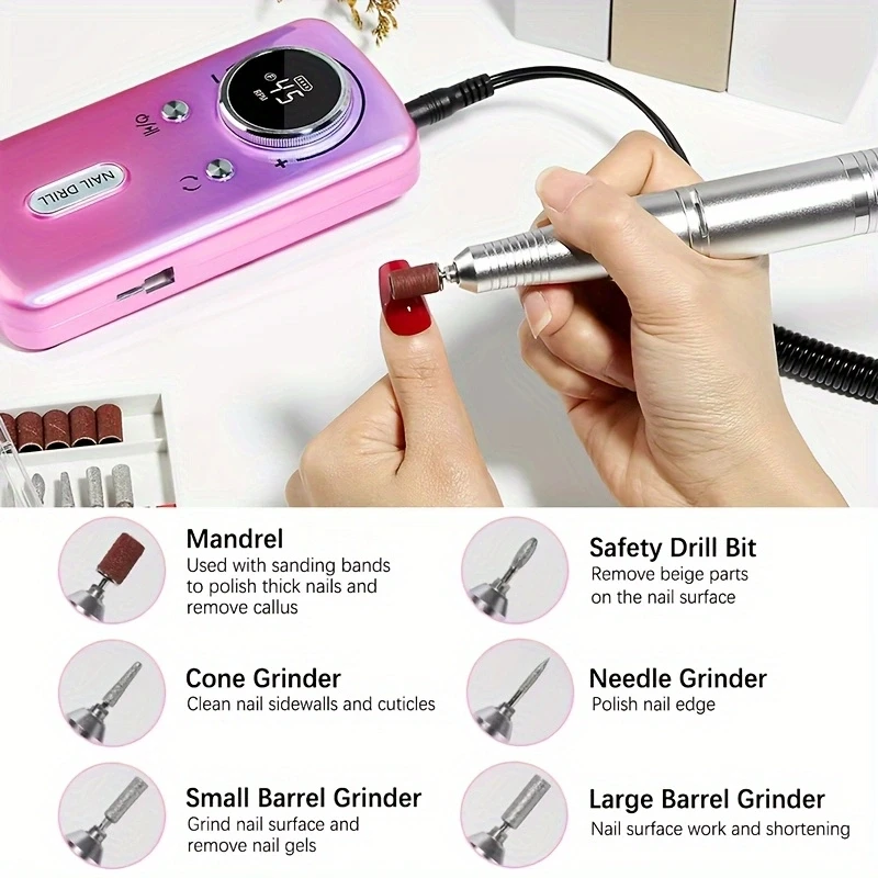 Ponceuse à ongles aste professionnelle, lime à ongles électrique portable, perceuse à ongles sans fil pour acrylique, N64.Remo, 45000 tr/min, 6 pièces