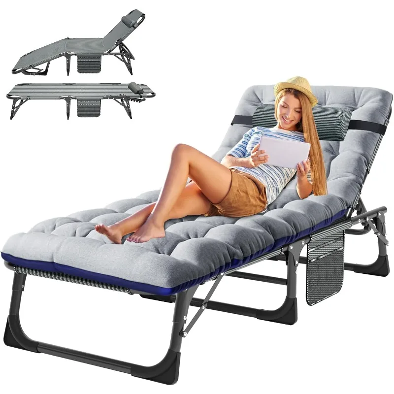 

ABORON 5 Positions Camping Cots for Adults,Outdoor Folding Sleeping Cot/Mat, Lounge Chair with Pillow, Portable Reclining Chair