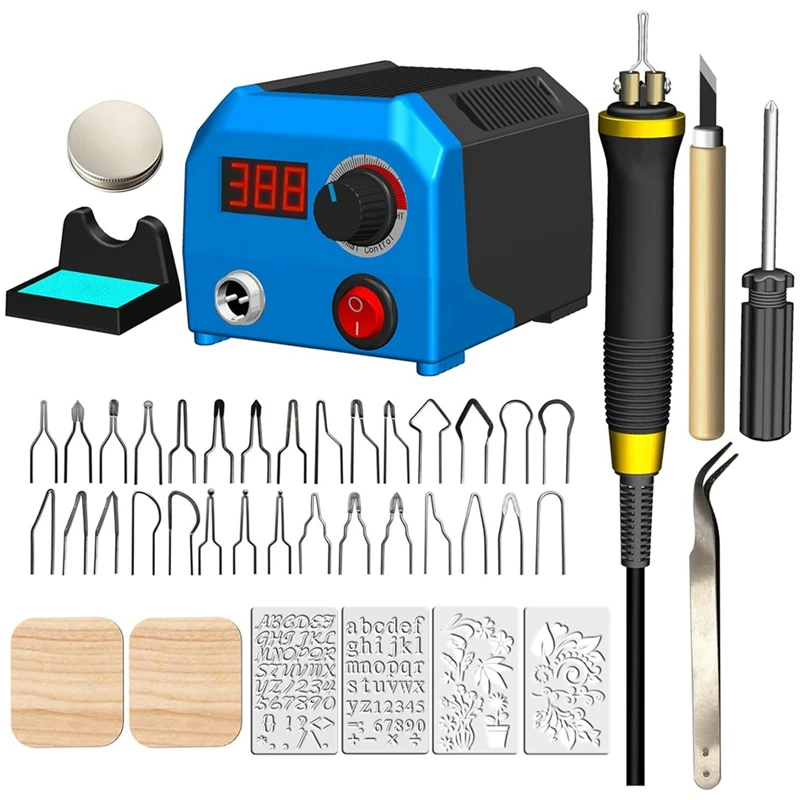 Wood Burning Kit Wood Burning Tool, Digitally Adjustable Temperature Wood Burner Set Wood Burner Tool Kit US Plug