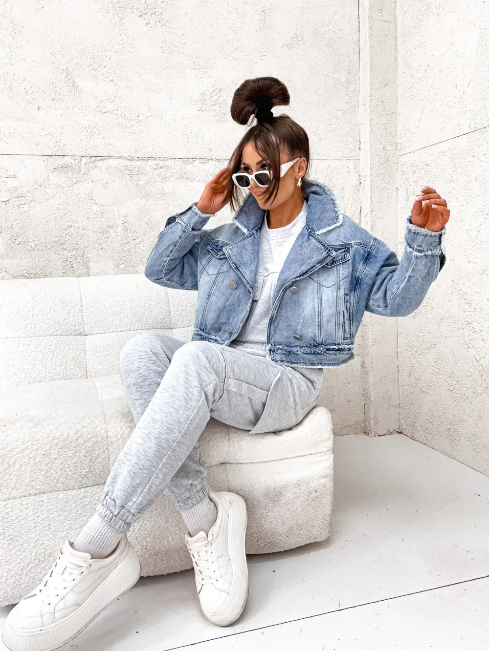 Women Denim Coat Short Coats Turn Down Collar Jacket Work Single Breasted Streetwear Splice Jackets Y2k Casual 2025 Blue Spring