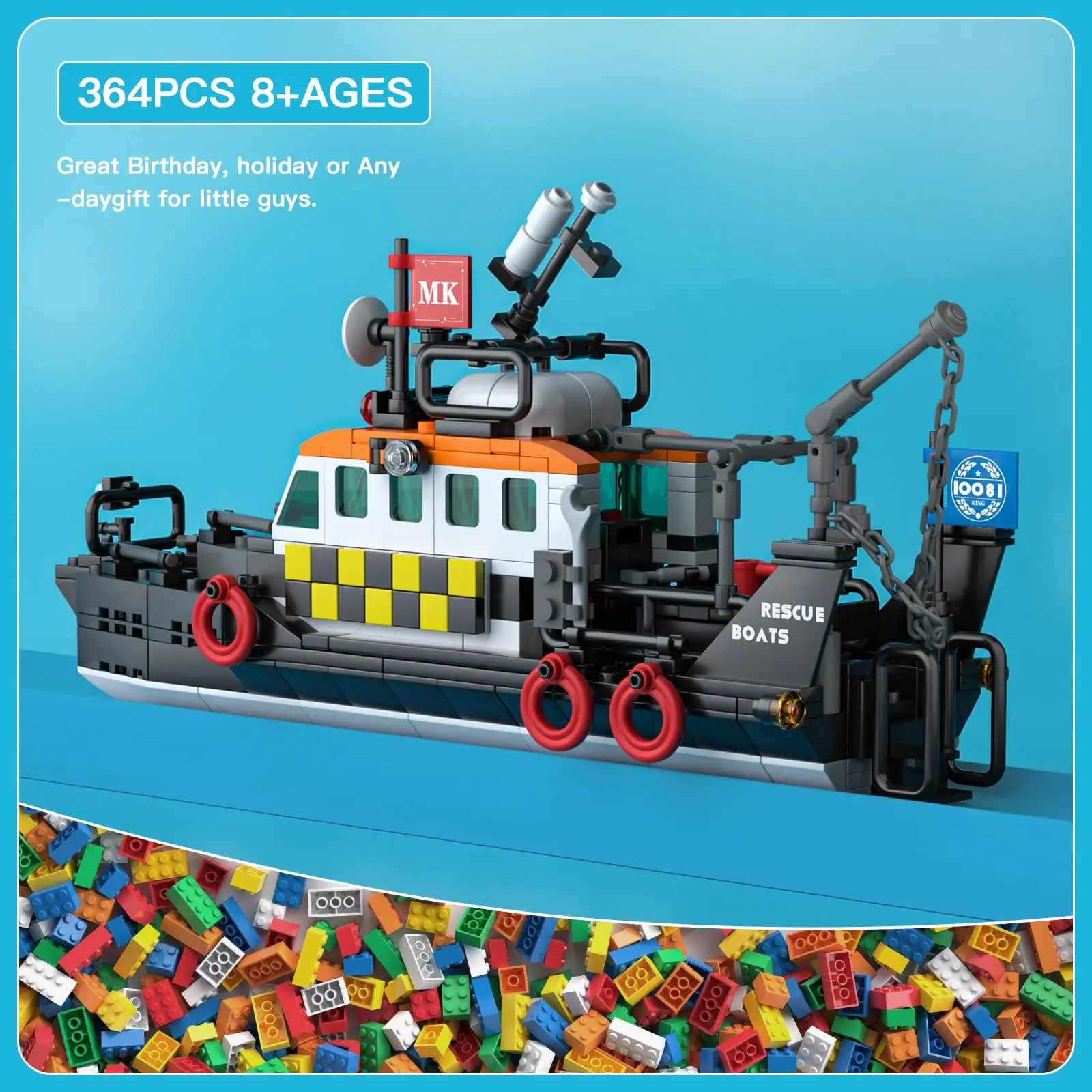 몰드 킹 10081 다기능 구명보트 모델 364피스 블록 세트 MOC 테크니컬 DIY 장난감 크리스마스 선물용