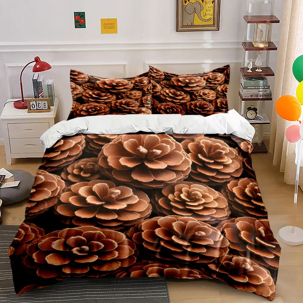 Natural beauty of pinecones Bedding Set for Kids Luxury Gift 3pcs Digital Print Comforter Set Soft Comfortable Breathable