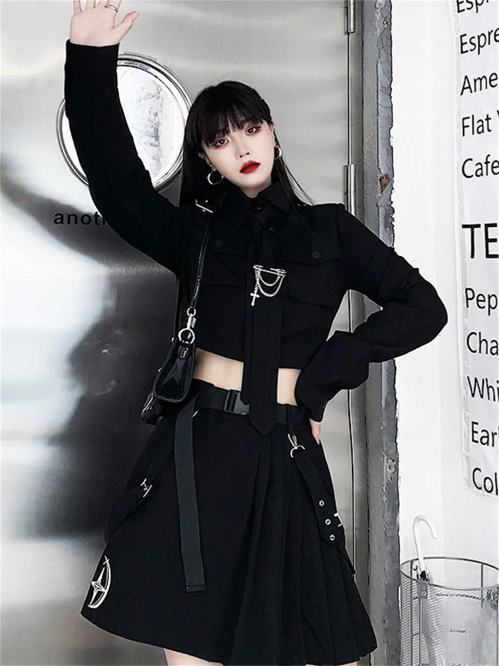 Japoński JK Goth spódnica 2 sztuk koreański 2 sztuka garnitur Punk Oversize 4XL zestaw Academia estetyczne spódnice czarny Kawaii Kpop Emo Alt 2pc