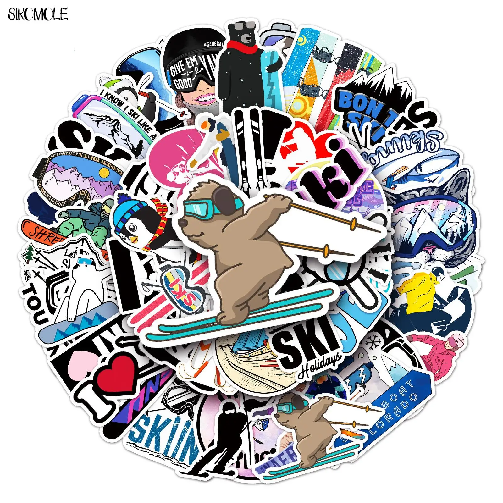 10/30/50PCS Cartoon Skiing Stickers Animals Aesthetic Skateboard Laptop Motorcycle Phone Graffiti Sticker Decals Kids DIY Toy