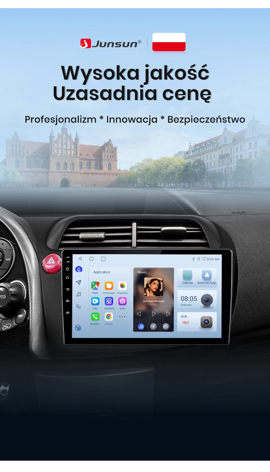 Junsun Wireless CarPlay Android Auto Autoradio für Honda Civic Hatchback 2005-2011 Auto-Intelligentes System DSP SWC RDS GPS FM BT – Detail 3