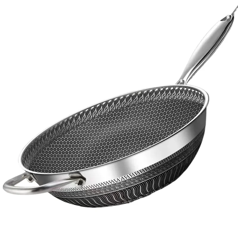 Thickened 316 Stainless Steel Pan, Non-stick Honeycomb Pan for Home Use on Induction and Gas Stoves