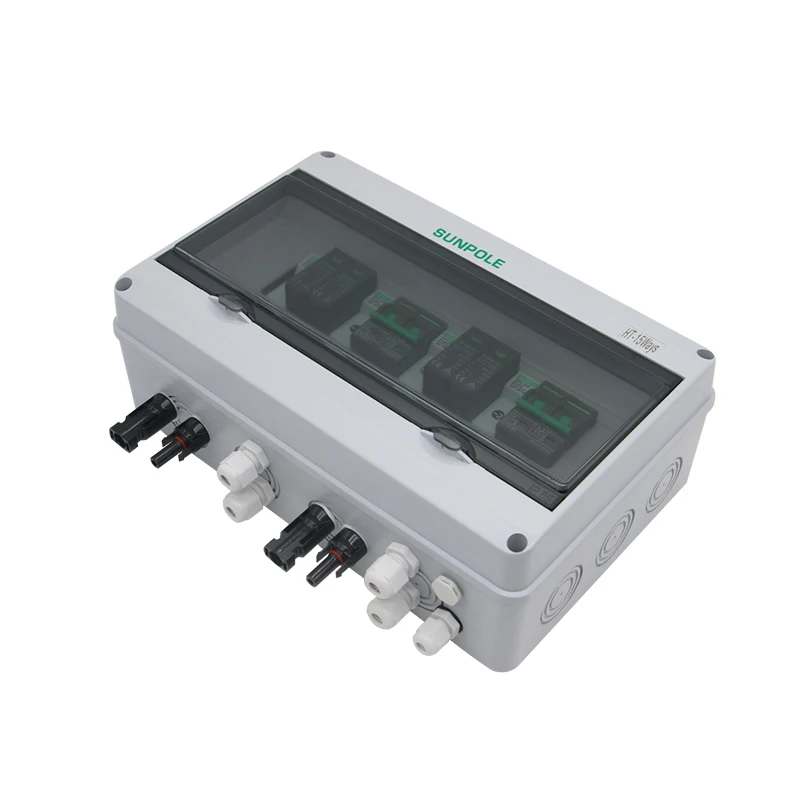 Waterproof Outdoor 2 String Solar PV Combiner Box 2 in 2 out 550V Surge Lightning Protection DC Distribution IP65