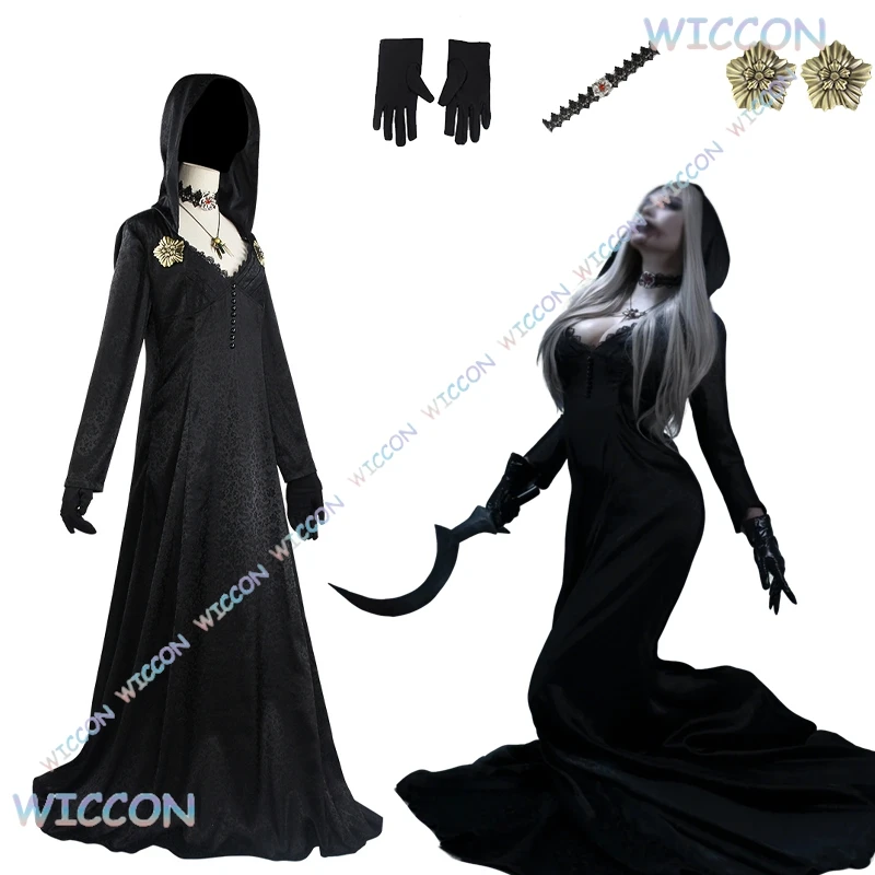 OHaYo/Resident 4 Bera Bela Dimitrescu Cosplay Horror Kostüm Schwarze Robe Böser Umhang Halloween Karneval Dress up Frauen Gruseliges Outfit