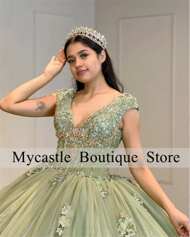 Sage Green Quinceanera Dress 2024 Lace Appliques Ball Gown Beaded Sweet 16 Dress Birthday Paery Dress corsetto Vestidos De XV Anos