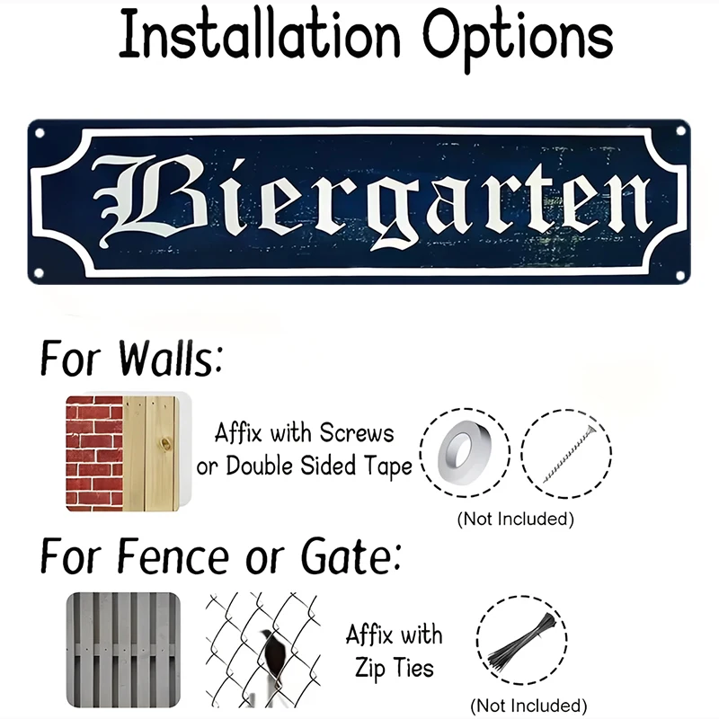 لافتة معدنية عتيقة لرياض الأطفال الألمانية - ديكور حائط من الألومنيوم الريفي لبار البيرة والحانة والمطعم والمقهى - حروف على الطراز القوطي