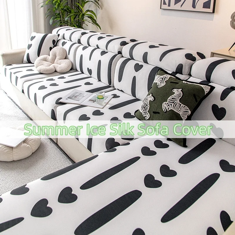 

Elastic Cool-Feel All-Inclusive Sofa Cover for 3-Seater with Chaise Lounge Universal Cushion Covers Summer Ice Silk Slipcover