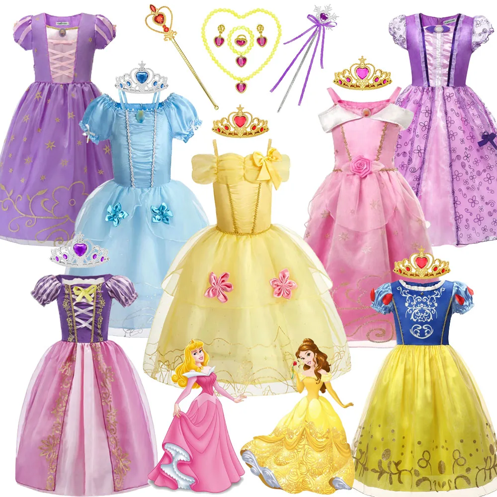 

Disney Belle Dress Snow White Cosplay Costumes Rapunzel Cinderella Aurora Clothing Halloween Carnival Party Dress Up Magic Wand