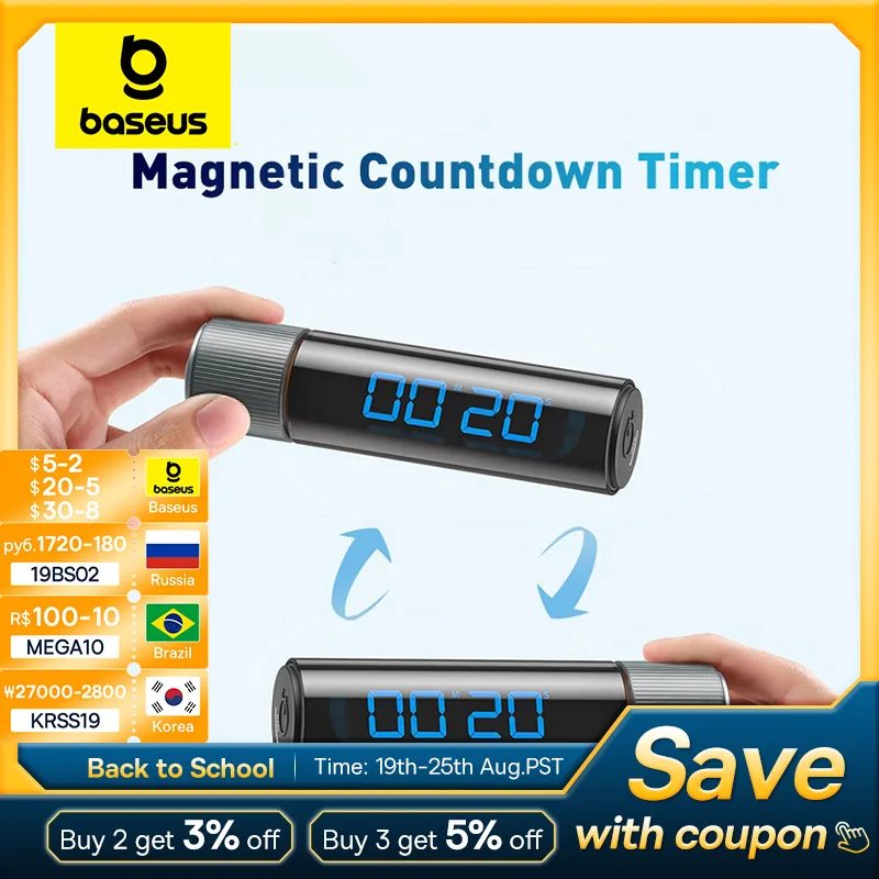 Baseus Magnetic Kitchen Timer Digital Timer Study Stopwatch Manual Countdown Alarm Clock Cooking Timer Cooking Shower Reminder