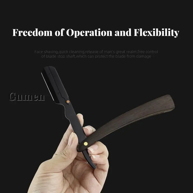 Men Stainless Steel Straight Razor Set Chicken Wing Wood Handle Barber Manual Folding Shaving Knife Beard Shaver With 10 Blades