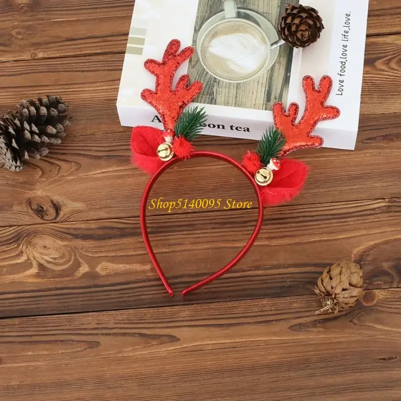 DXAE Festival Deer Antler Hair Accessory Safe Plastic Frame And Velvety Cover Jingling Bells For Christmas Activity
