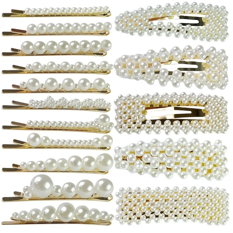 Barrettes en perles d'imitation pour femmes, pinces à cheveux géométriques perlées, accessoires pour patients, bijoux pour filles, épingles à cheveux à la mode, diadème