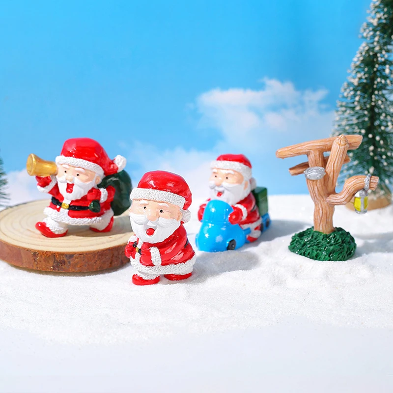 Miniatur kartun Santa Claus, ornamen patung Resin dekorasi rumah kreatif, Aksesori Dekorasi Desktop Kawaii