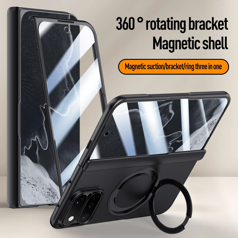 For Google Pixel 11 Pro Fold Case Matte Skin-Friendly Rotating Bracket Hinge With Tempered Film Shockproof Back Case Accessories