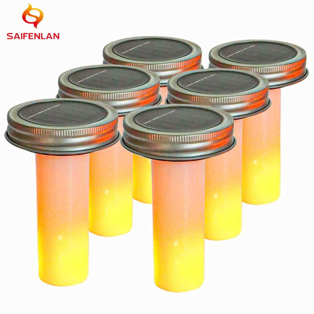 Outdoor Decorative Solar Mason Jar Light Waterproof Bottle Cap 12 LED Flame Light Candle Lantern Garden Christmas Decor