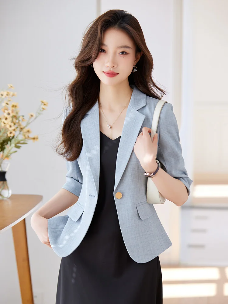 

Женский деловой костюм Ele Mid-Sve для профессиональных собеседований, формальная одежда, приталенный крой, для поездок на работу, из полиэстера