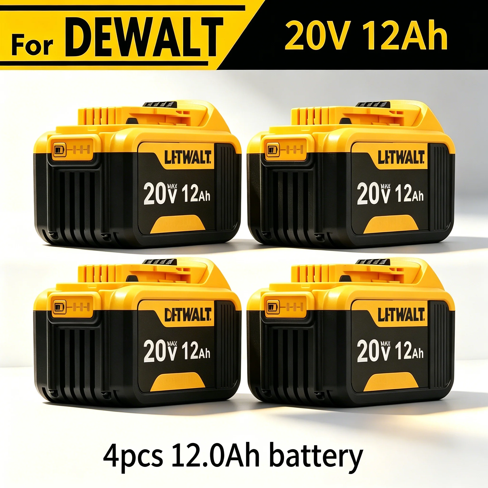 20V Max 12Ah Battery Pack Compatible with DeWalt DCB203 DCB206 DCB205 DCB204 DCB200, Li-ion Replacement Battery for Cordless Power Tools