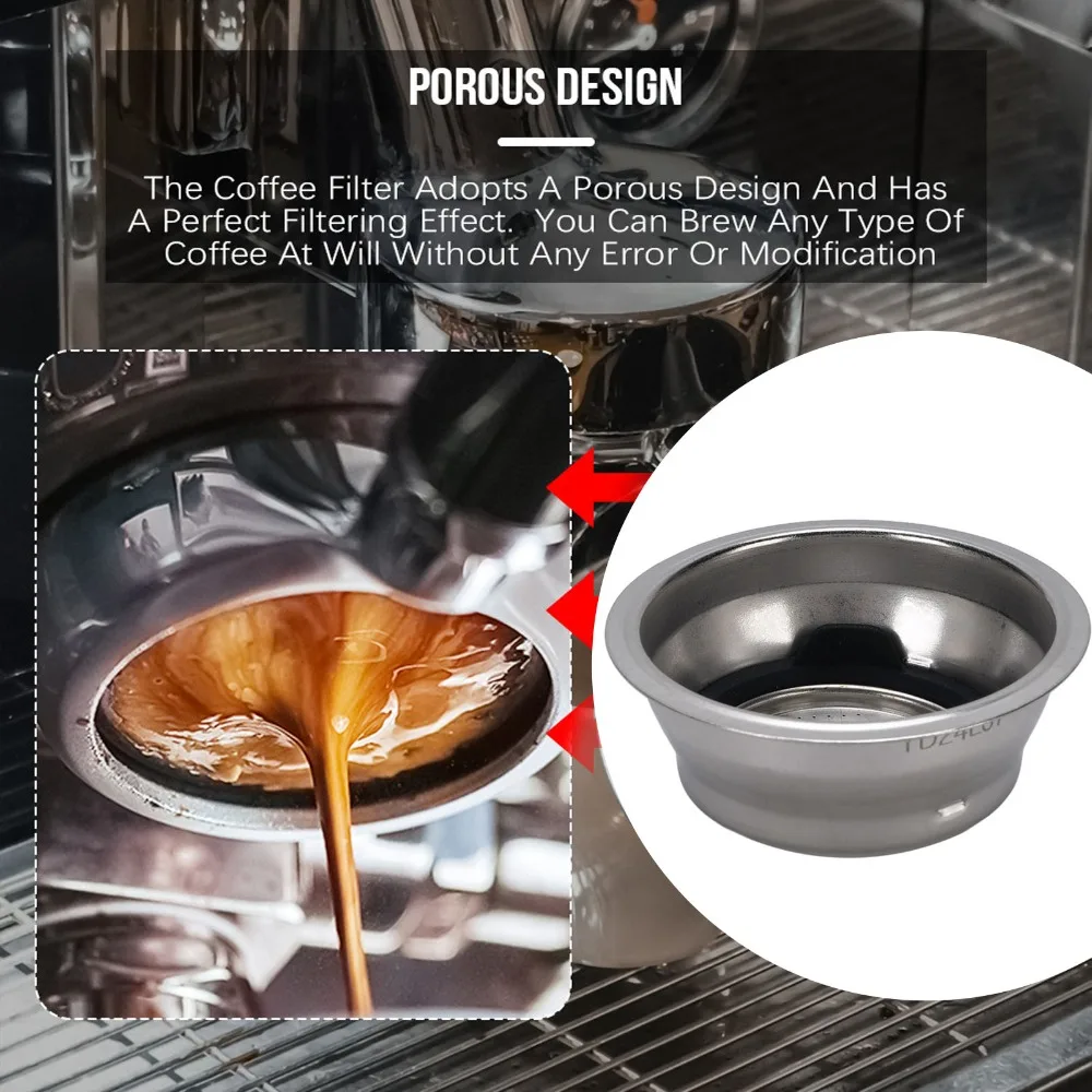 Stainless Steel Portafilter Basket Double Cup 51MM Stainless Steel Portafilter Basket Silver With Silicone Washer