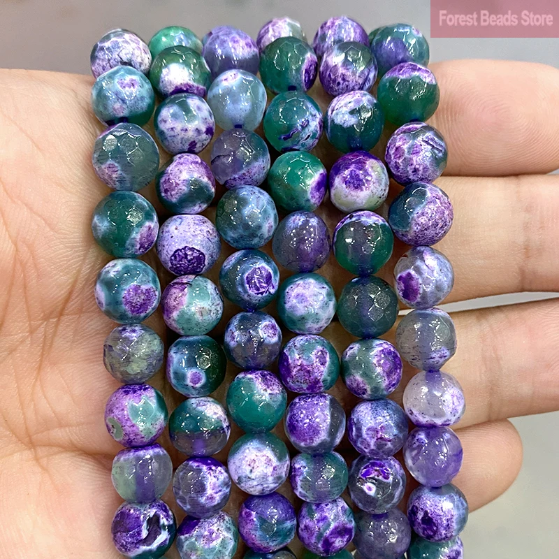 6/8mm Frost Cracked Dream Fire Dragon Veins Green Purple Agates Round Beads For Bracelet Accessories Jewelry Making 15'' Strand