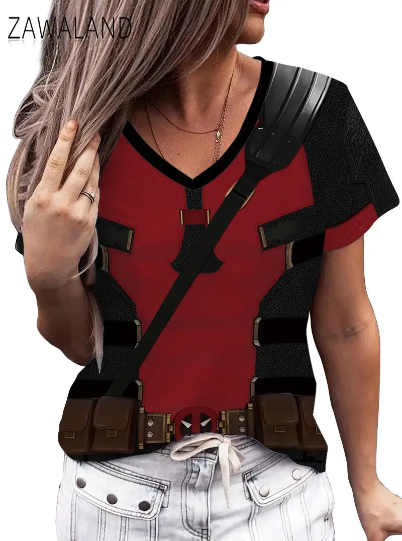 Zawaland Anime Superhero Wolverine Deadpool Cosplay Women T Shirts Costume Halloween James Howlett Party Adult Zentai Top Tees