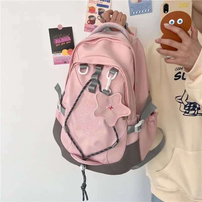 Pink Large Capacity Backpacks Luxury Designer Bag For Women Oxford Zip School Bags Embroidery Waterproof Korean Shoulder Bag