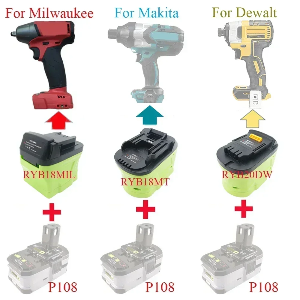 

RYB18MT RYB20DW RYB18MIL Converter Adapter for Ryobi Nickel Lithium Tool P103 P108 To for Dewalt To for Milwaukee To for Makita