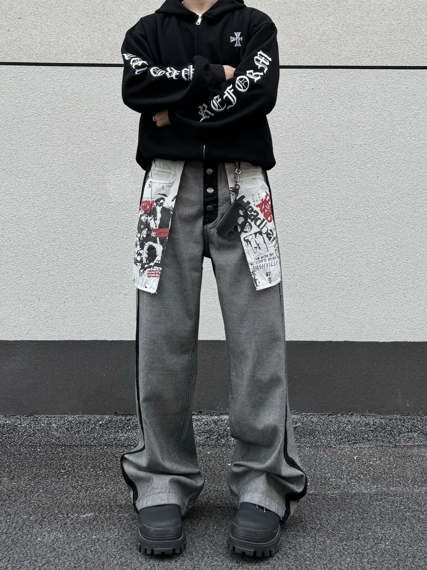 

Мужские длинные брюки с буквенным принтом в американском стиле Sle fiti, прямые джинсы с пуговицами CleanFit, повседневные хлопковые джинсы