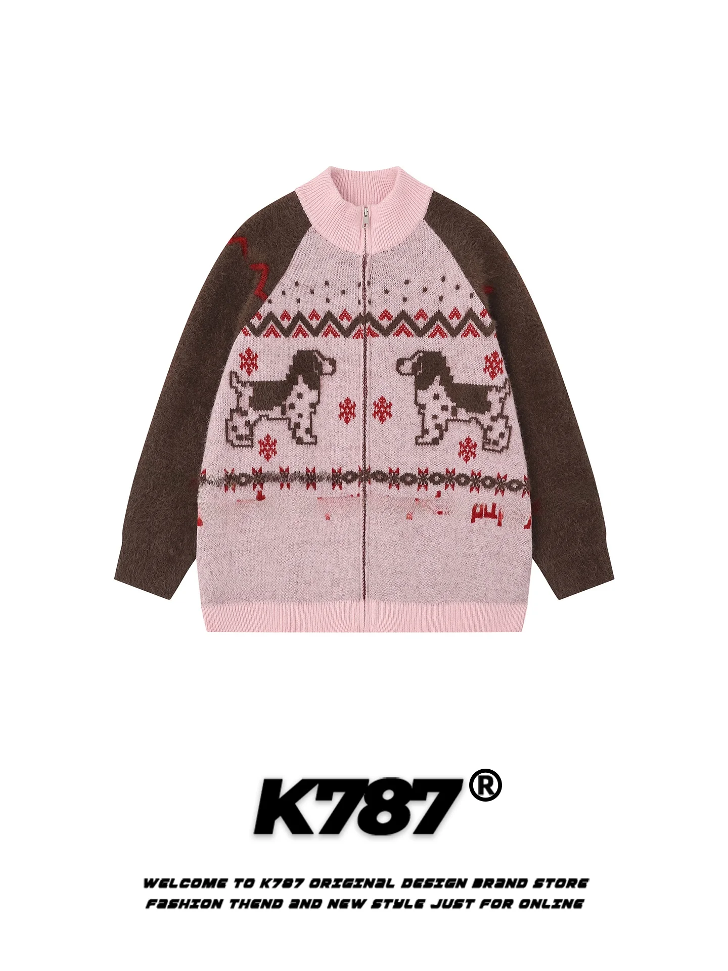 

Мужской вязаный кардиган в стиле ретро American Fair Isle, свободный крой, шикарный, розовый, вязаная верхняя одежда для зимы, повседневная одежда