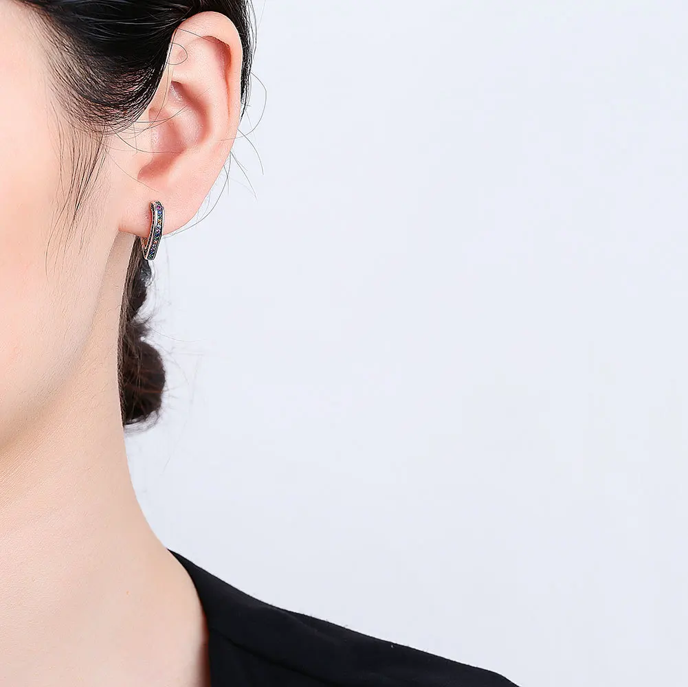 Romantische Liebe Herz Bunte Regenbogen Kristall 925 Silber Nadel Weibliche Stud Ohrringe Schmuck Für Frauen Hochzeit Geschenke – Detail 3