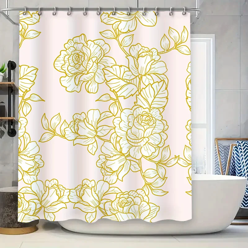 

Роскошная золотая занавеска для душа с цветочным принтом, розовый декор для ванны, водонепроницаемая подкладка с принтом для украшения ванной комнаты, украшение дома, уникальный Gi