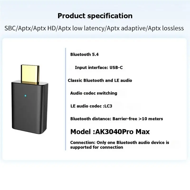[AAAE 2026] For PC TV Auracast Compatible LE Audio USB C Adapter Aptx-LL HD Bluetooth 5.4 Wireless Stereo Music Transmission Tra