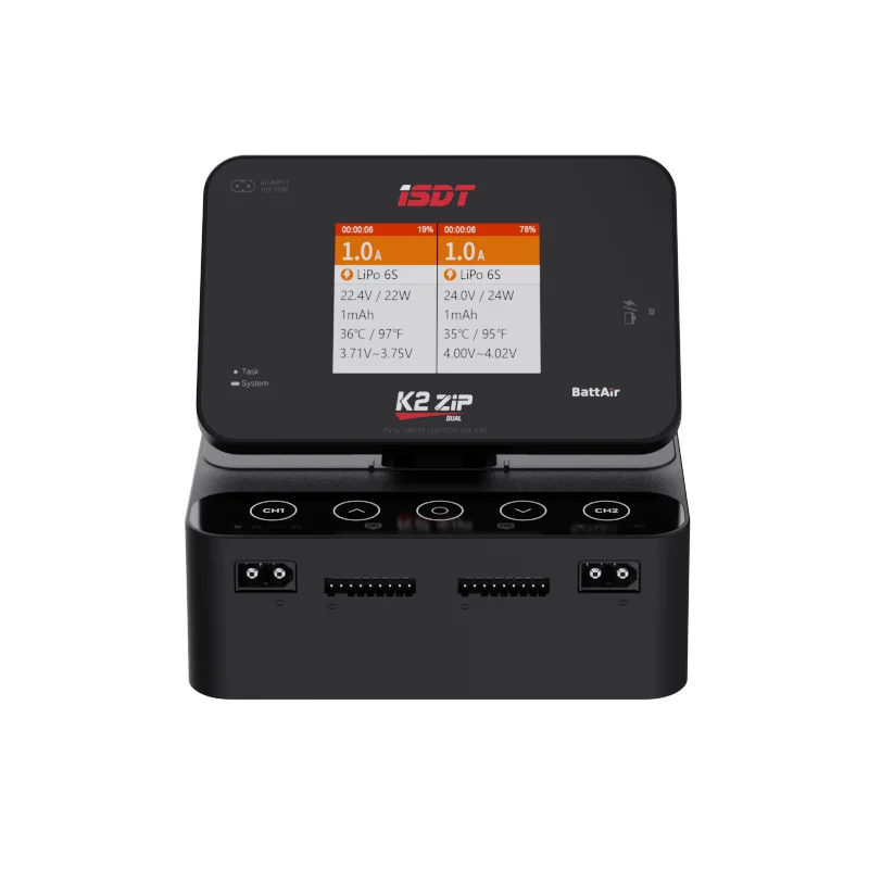 

ISDT K2 ZIP AC 200W / DC 500Wx2 Dual Channel Smart Charger with 2.8 Inch IPS LCD Screen for 1~8S LiFe Lilon LiPo 1~7S LiHv ULiHv