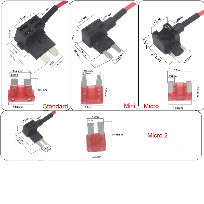 【1Set】12V Fuse Holder Add-a-circuit TAP Adapter Micro Mini Standard  ATM APM Blade Auto Fuse with 10A Blad with holder