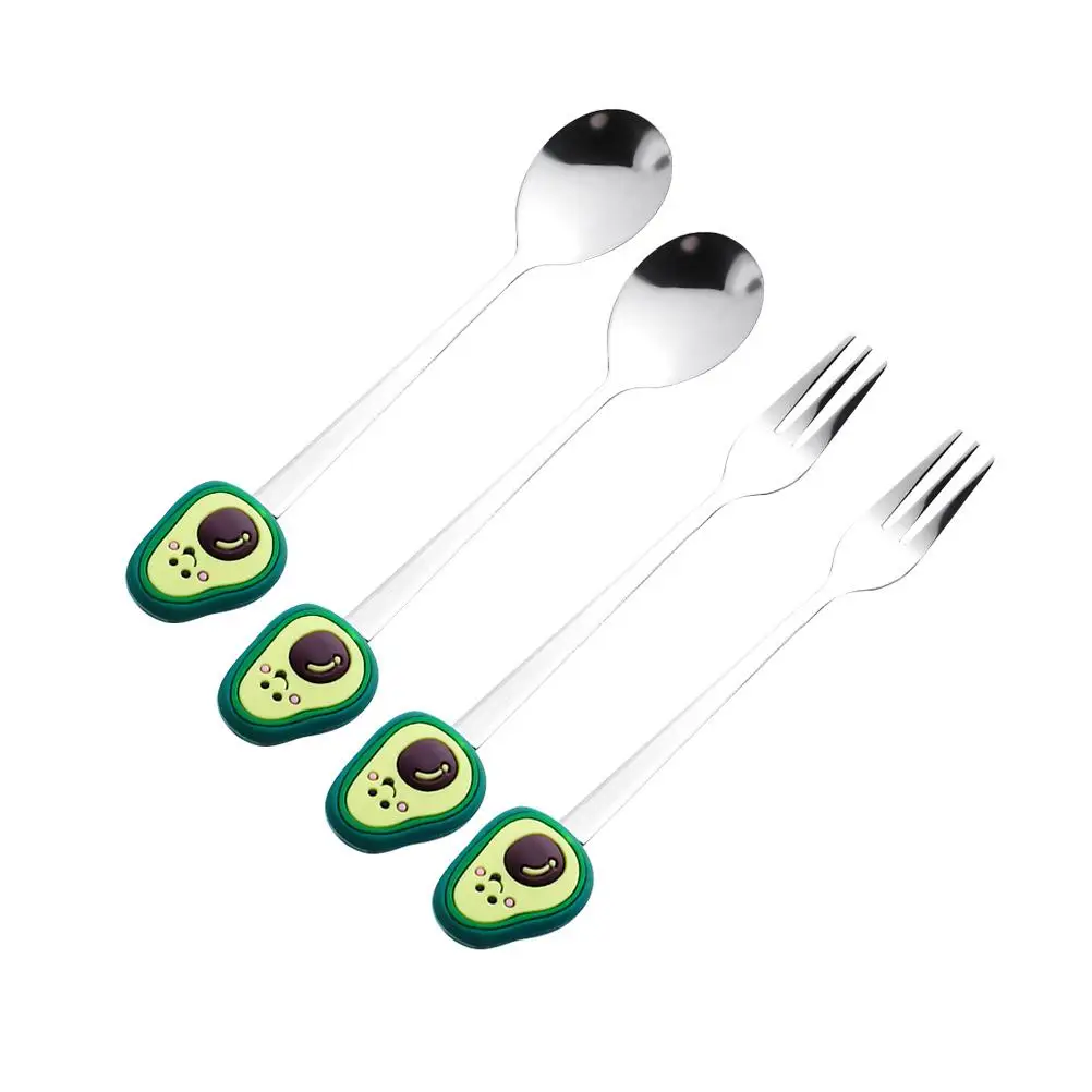 

2 Pcs Toppings Fork Spoon Spoons Lovely and Forks Folding Green Stainless Steel