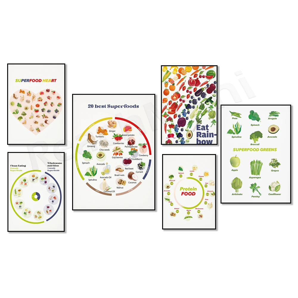 Verduras y frutas y colores nutritivos, alimento proteico nutritivo, semillas de chai, ginseng, cúrcuma, comida para cartel de comida sana
