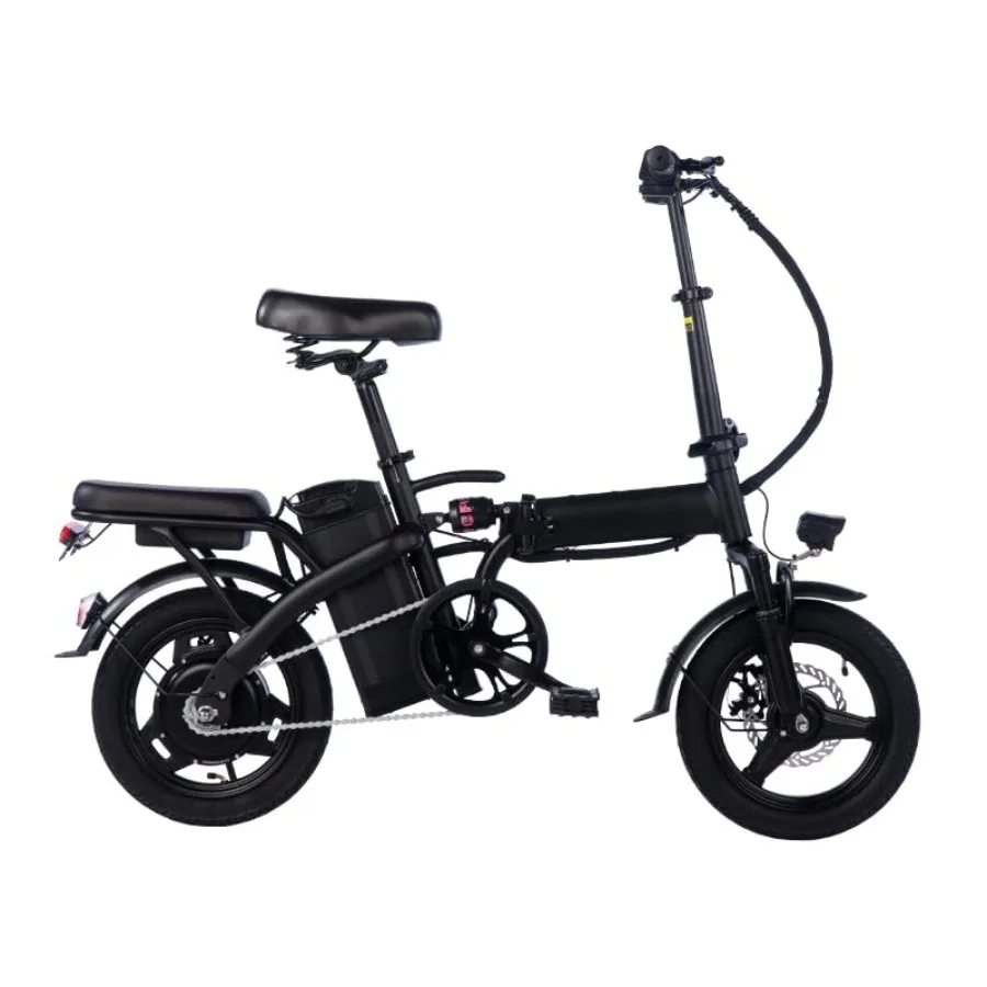 

14-inch Folding Electric Bicycle for City Commuting: Alloy Steel Frame, Black, 330 lb Load-bearing, 19 mph Speed, 18-28 Mile Ra