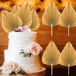 2/4pcs Palm Spear Cake Topper Happy Birthday Golden Palm Leaf Decor Cake Decorating Wedding Baking Dessert Table Party Favors