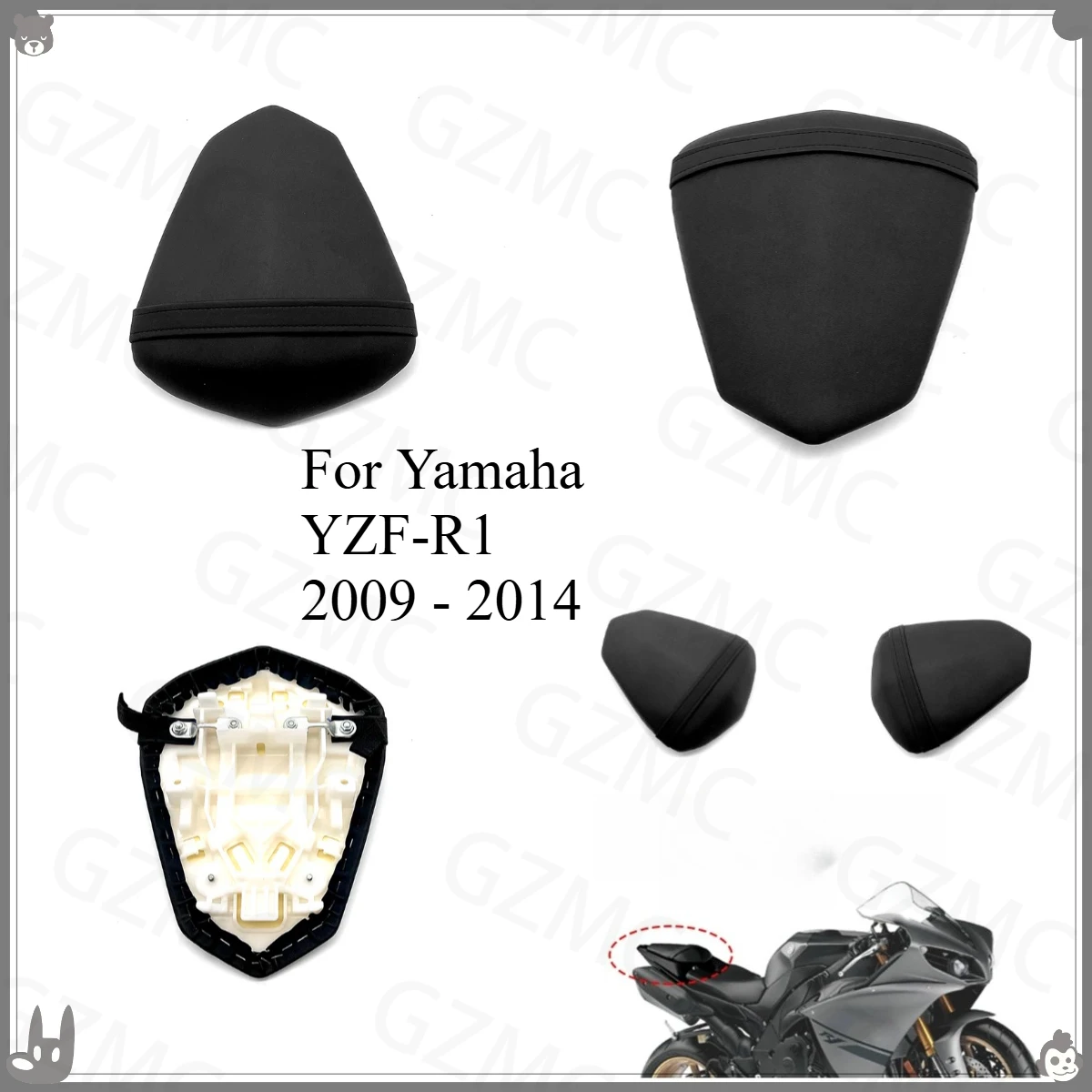 Cojín del asiento trasero de la motocicleta para Yamaha YZF-R1 2009 - 2014 asiento trasero Pillion pasajero asiento tándem Assy Fit YZFR1 2011 2012 2013